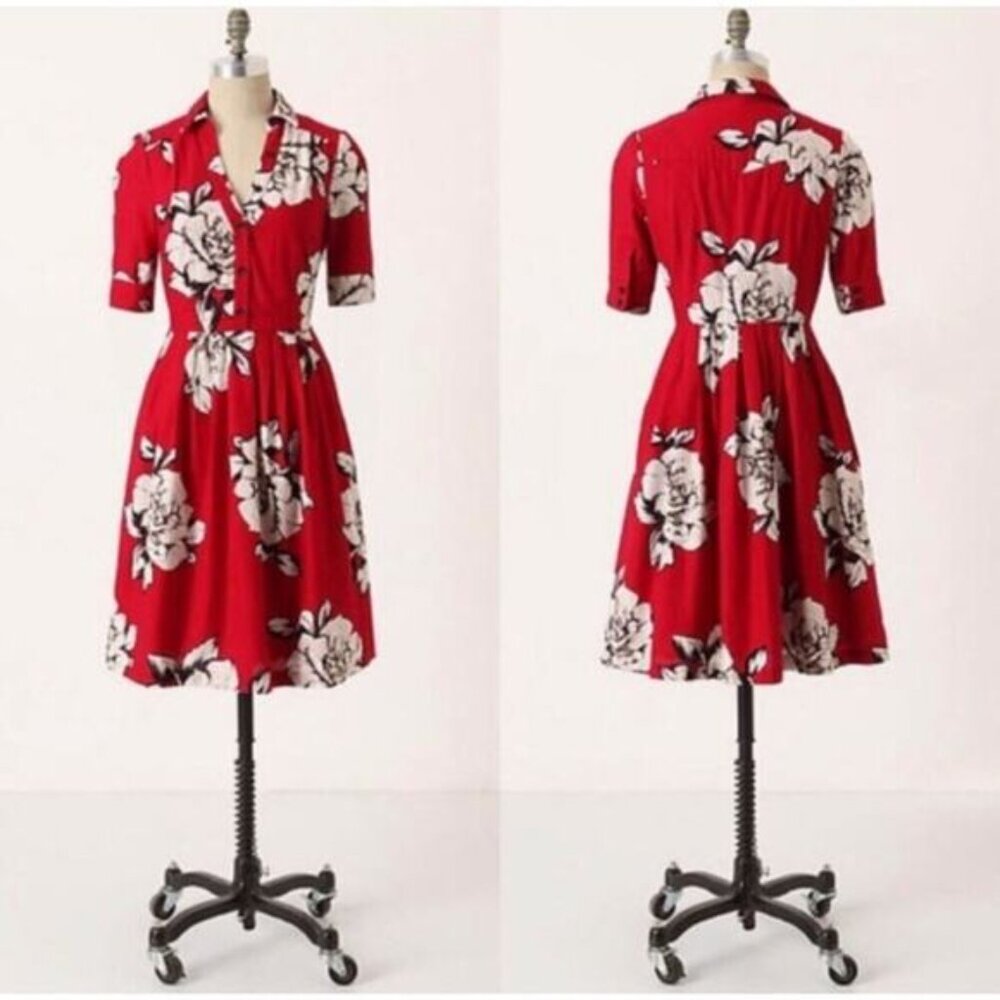 Anthropologie | Maeve Red Floral Dagmar Shirtdress Size 4